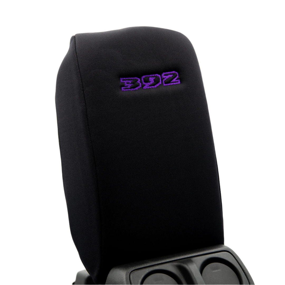 Embroidered Armrest Console Cover Purple Thread 392 Emblem 