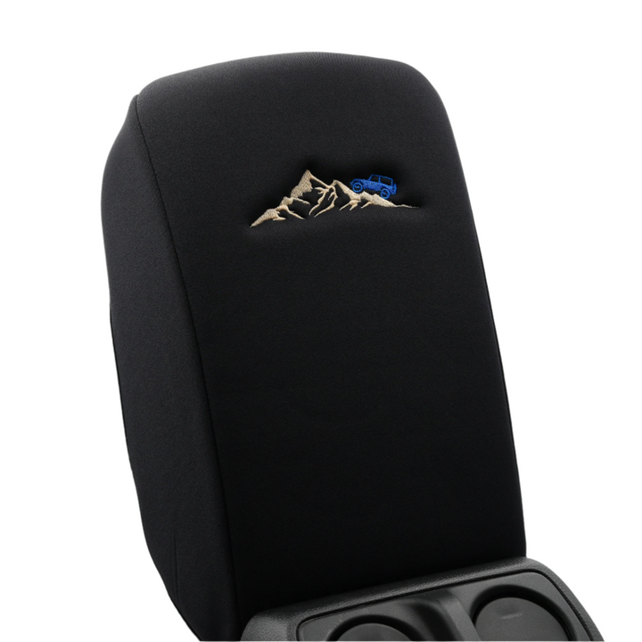 Jeep Mountain Armrest Cover Blue Thread  Closest to Hydro Blue