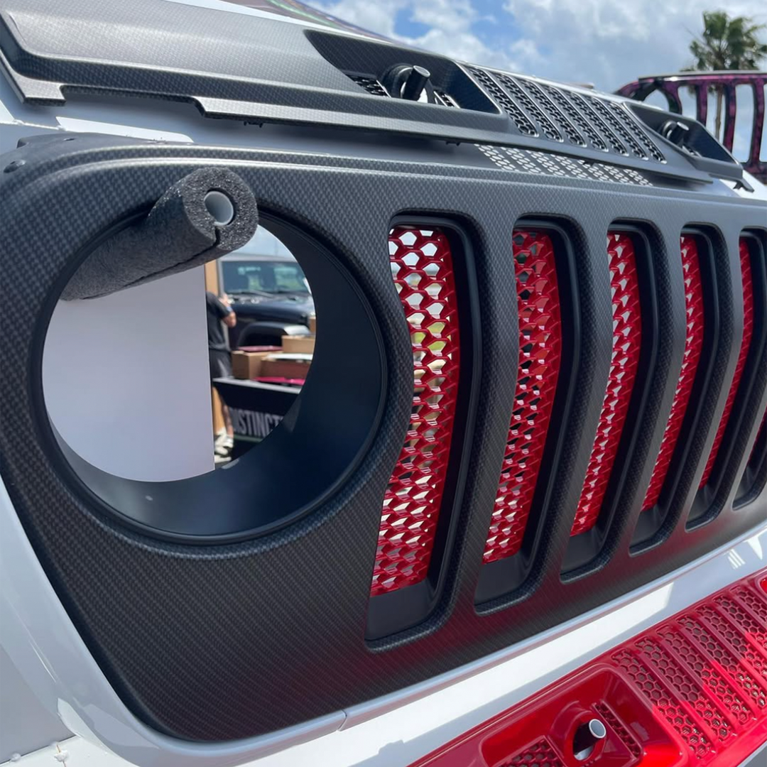 Classic Grille Black Carbon Hydrographic Pattern red Mesh