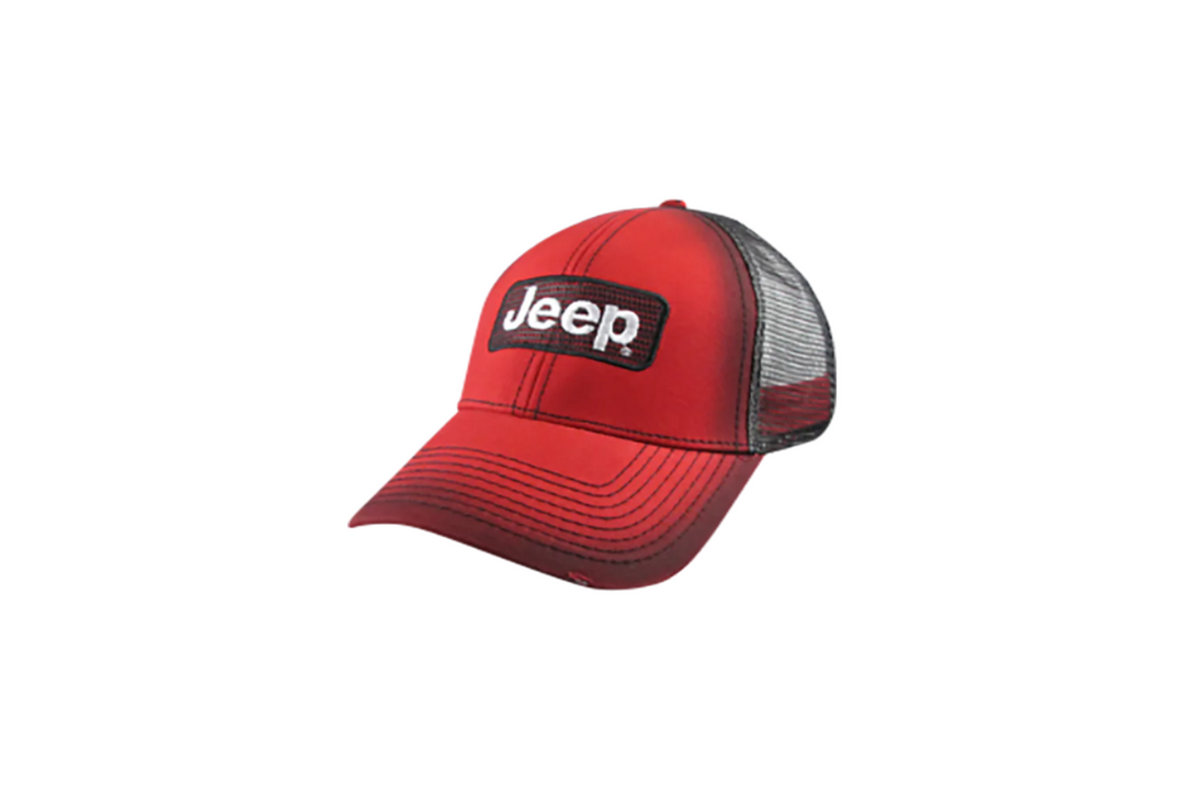  Jeep® Logo Black Mesh Red Cap (JEPMR)