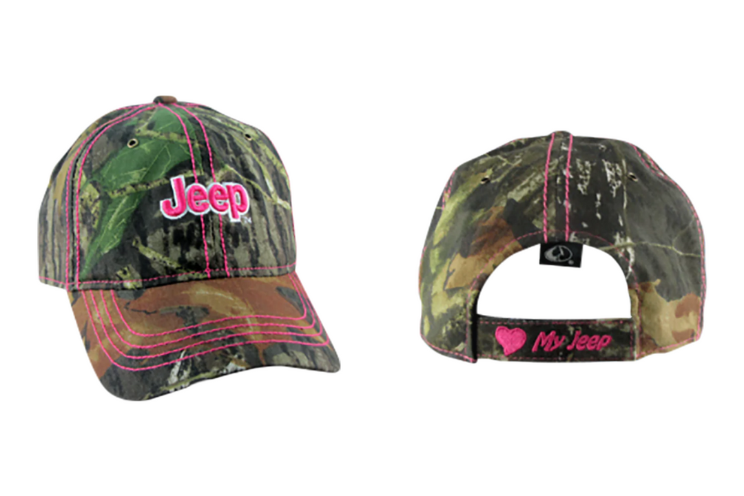 Licensed Jeep Hat JPMOL Mossy Oak with Pink Thread front back Heart My Jeep